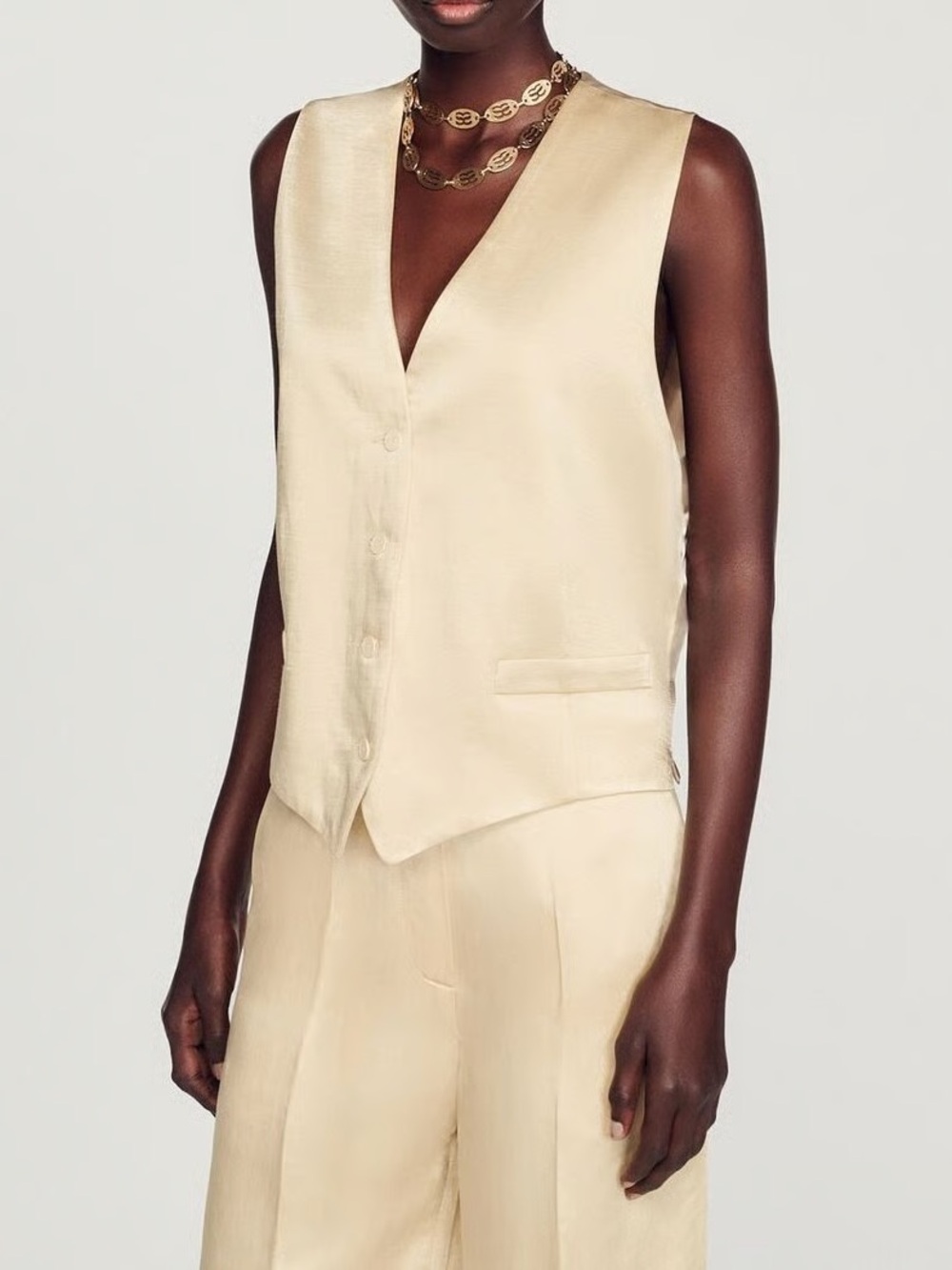 Sandro Satin Vest in Gold